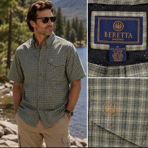 Beretta Men's Plaid Short Sleeve Button-Down Sport Shirt